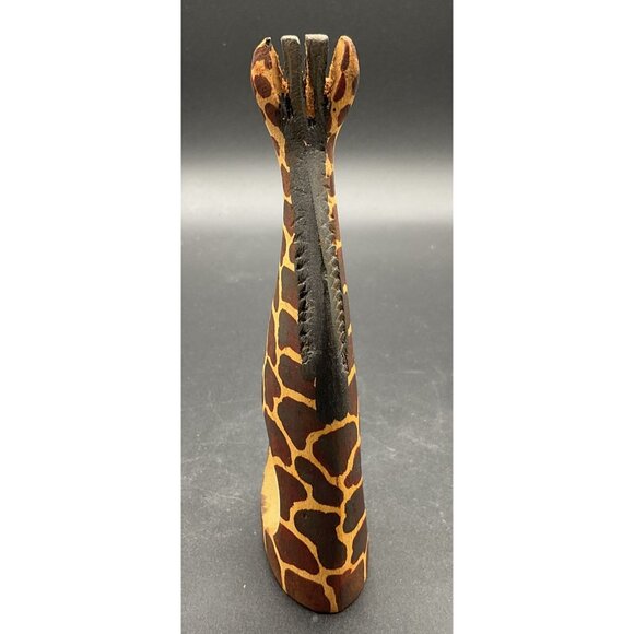 Hand-Carved Wooden Giraffe Figurine With Cutout Design 6" Tall Brown & Tan - Picture 3 of 6